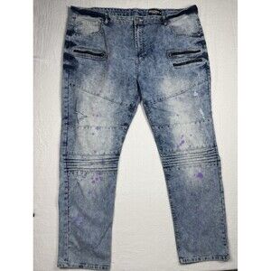 Vintage SouthPole Men's Jeans 46x32 Stretch Hip Hop Zippers Splatter Paint